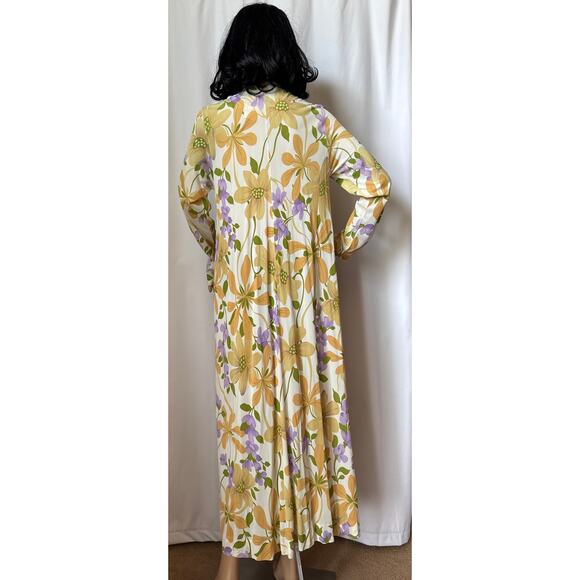 American Vintage unbranded 70's yellow Floral Maxi button down Dress medium - Picture 3 of 16